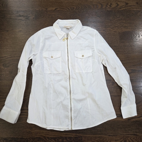 Michael Kors White Shirt Zip Up Sz.12 - Picture 1 of 10